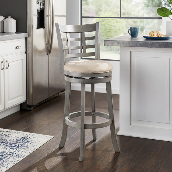 Jaxen Swivel Barstool Rubberwood Frame Padded Seat Window Back Kitchen Counter