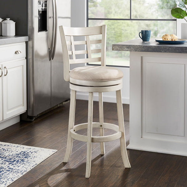 Jaxley Swivel Bar Stool Rubberwood Window Back Cushioned Kitchen Island Seat