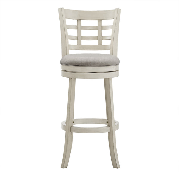 Homelegance Jaxley Swivel Bar Stool Rubberwood Window Back Cushioned Kitchen Island Seat Antique White / Grey 032WH-29GL