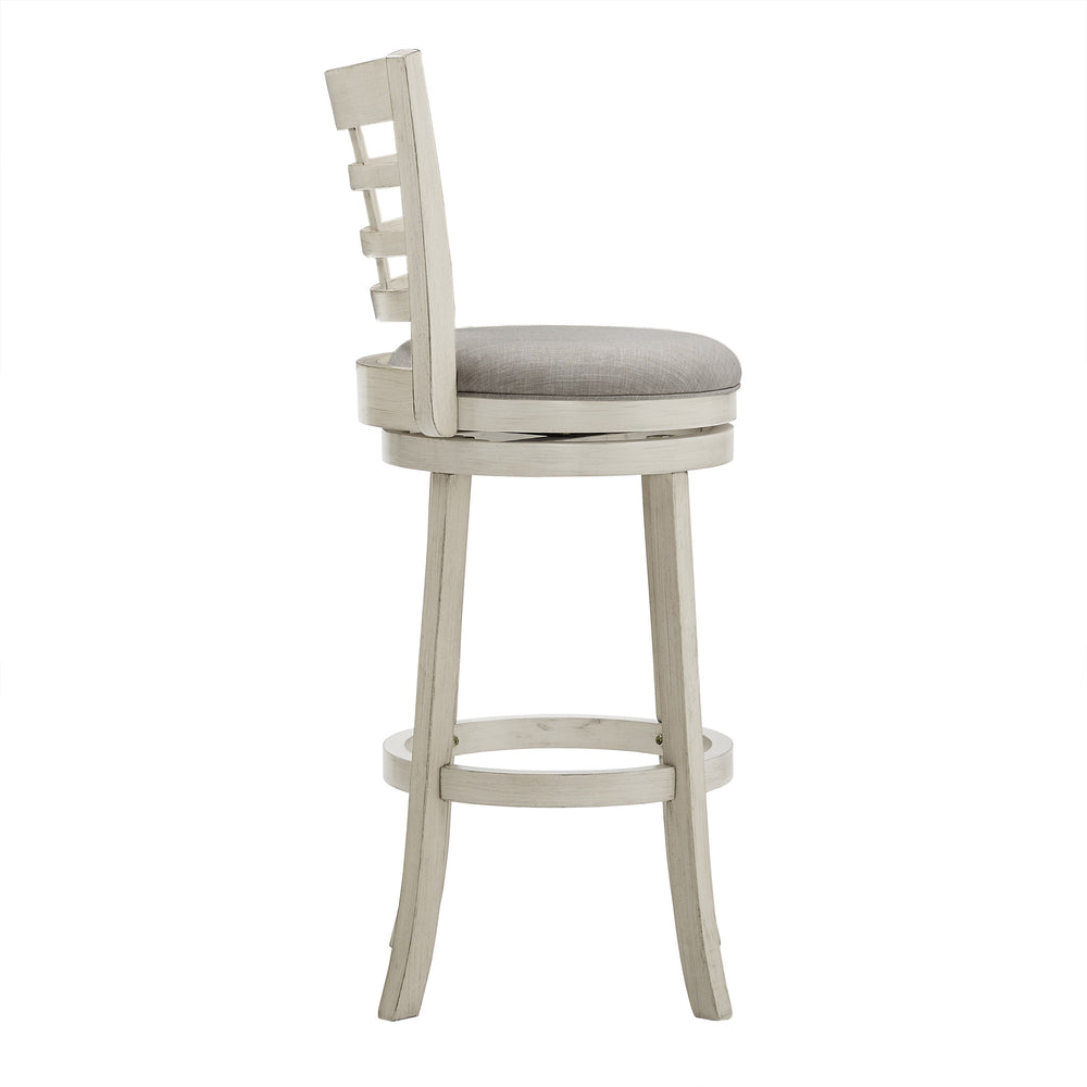 Homelegance Jaxley Swivel Bar Stool Rubberwood Window Back Cushioned Kitchen Island Seat Antique White / Grey 032WH-29GL