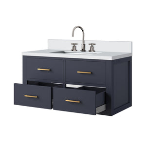 English Elm Blue Single-Sink Bath Vanity With Cultured Marble Top & Chrome Faucet - Stylish Storage Solution! B2731P257969