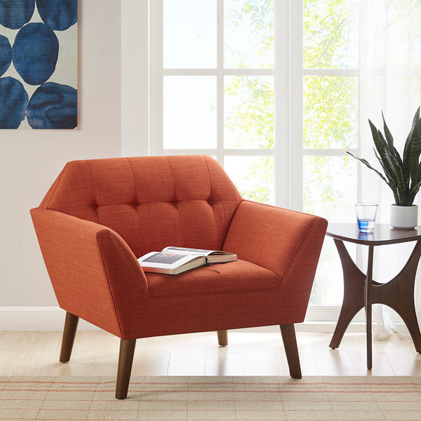 JLA Home INK+IVY - Wide Sculptural Mid-Century Lounge Chair with Hand-Tufted Detail, Durable Woven Upholstery, Solid Wood Legs Spice II100-0468