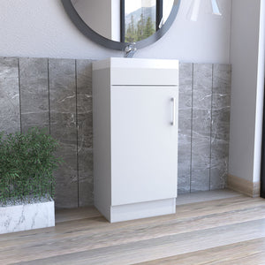 English Elm Bathroom Vanity Sink Jozz Engineered Wood White with Open Shelf & Concealed Storage, Metal Handle, Compact B092S00270