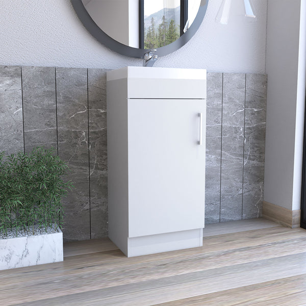 English Elm Bathroom Vanity Sink Jozz Engineered Wood White with Open Shelf & Concealed Storage, Metal Handle, Compact B092S00270