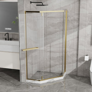English Elm Goodyo Neo-angle Corner Shower Enclosure Tempered Glass Gold Stainless Frame D163147164