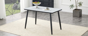English Elm Modern Marble Effect Glass Top Dining Table Seats Six Tapered Steel Legs Sleek W1151S04618