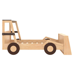 English Elm Twin Pine Treehouse Floor Bed with Padded Rails and Cabin Roofline for Kids W1580S00472