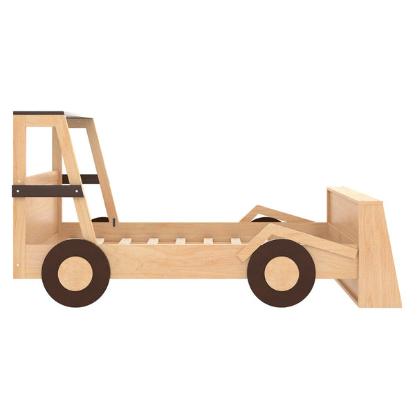 English Elm Twin Pine Treehouse Floor Bed with Padded Rails and Cabin Roofline for Kids W1580S00472