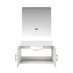 English Elm Glossy White Bath Vanity Set With Cultured Marble Top & 36 In. Led Mirror For Modern Bathrooms B2731S00763