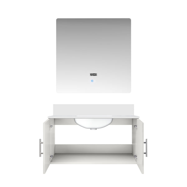 English Elm Glossy White Bath Vanity Set With Cultured Marble Top & 36 In. Led Mirror For Modern Bathrooms B2731S00763