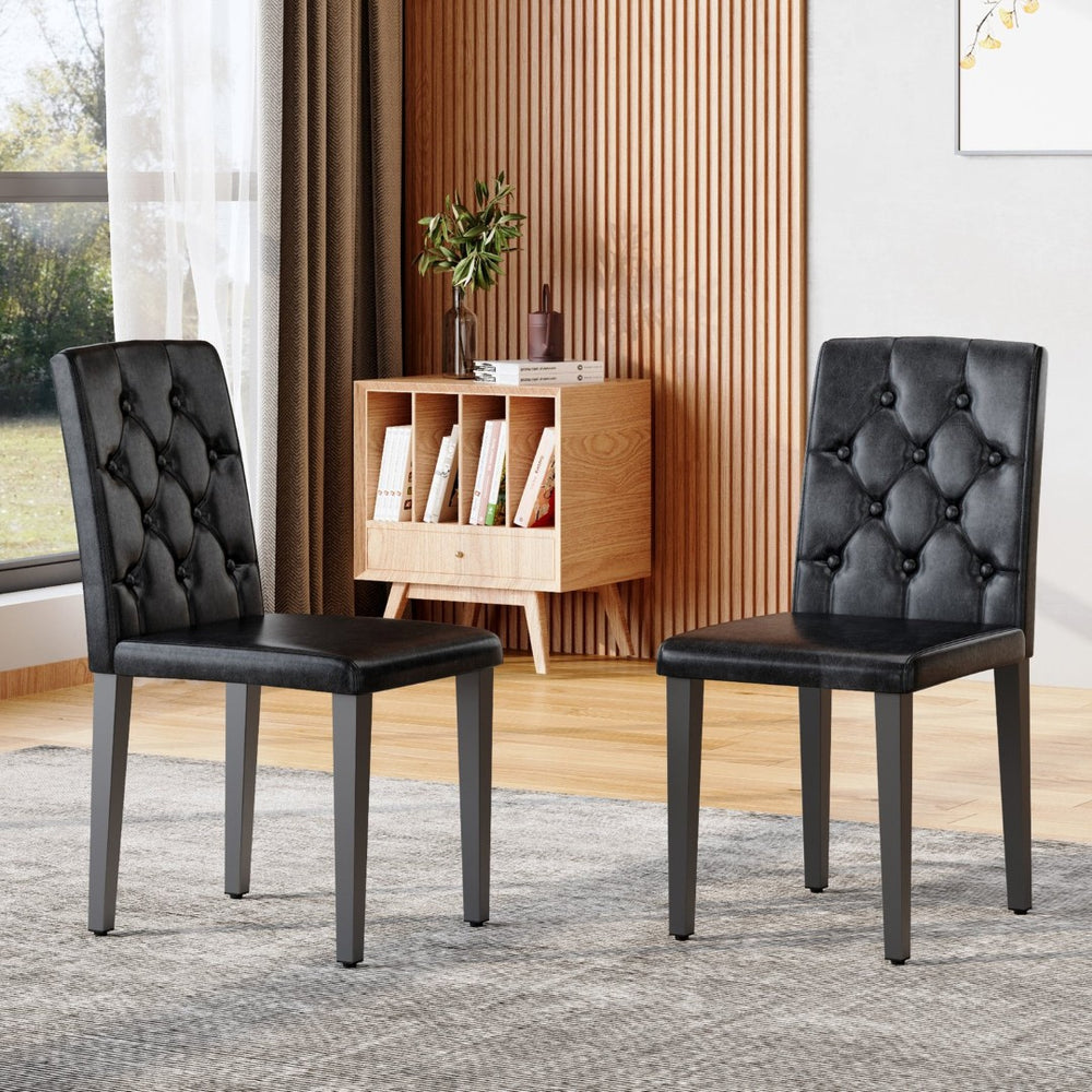 English Elm 4-piece Brown Suede Dining Chair Set with Tufted Back and Walnut Metal Legs Black W1151P361171