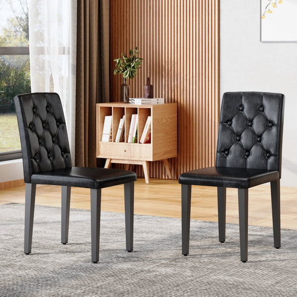 English Elm 4-piece Brown Suede Dining Chair Set with Tufted Back and Walnut Metal Legs Black W1151P361171