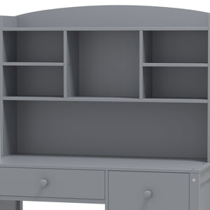 English Elm Vintage 40'' Home Executive Desk Set with Upholstered Chair and Built-In Bookshelf for Stylish Productivity Gray 44 L x 23 W x 13.5 H N733P272894E