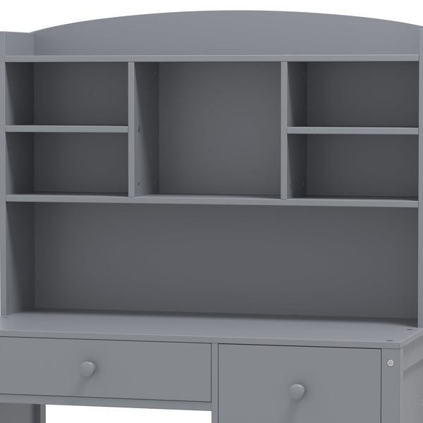 English Elm Vintage 40'' Home Executive Desk Set with Upholstered Chair and Built-In Bookshelf for Stylish Productivity Gray 44 L x 23 W x 13.5 H N733P272894E