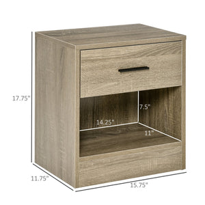 English Elm Side Table with Pull Drawer Open Shelf White Wood Grain Finish for Small Spaces T3971P405076