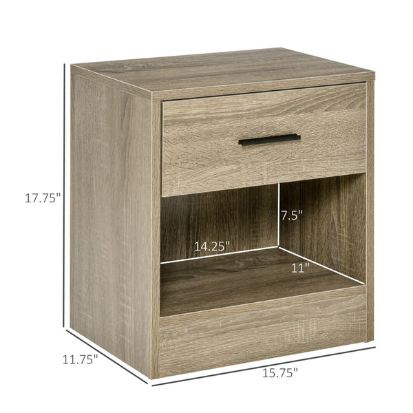 English Elm Side Table with Pull Drawer Open Shelf White Wood Grain Finish for Small Spaces T3971P405076