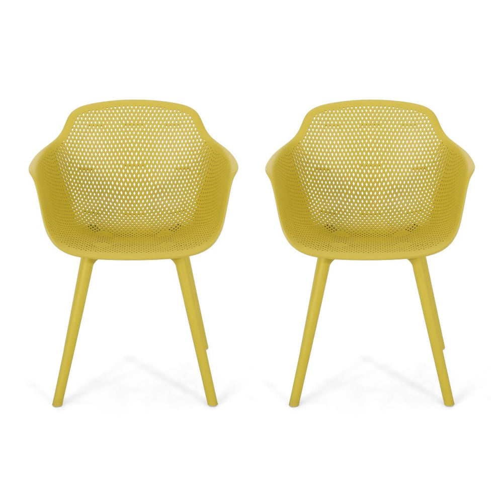 English Elm Lotus Outdoor Dining Chairs Set of 2 with Diamond Perforated Weather Resistant Design Yellow N776P417868Y