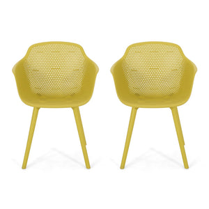 English Elm Lotus Outdoor Dining Chairs Set of 2 with Diamond Perforated Weather Resistant Design Yellow N776P417868Y