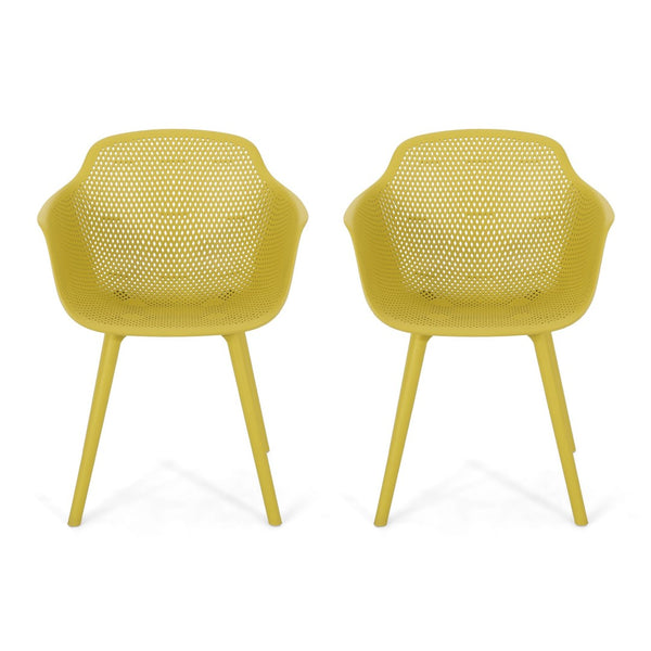 English Elm Lotus Outdoor Dining Chairs Set of 2 with Diamond Perforated Weather Resistant Design Yellow N776P417868Y