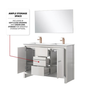 English Elm White Double Bath Vanity With White Quartz Top, Rose Gold Faucet & 43" Mirror – Spa-Like Elegance! B2731S01716-GIGA