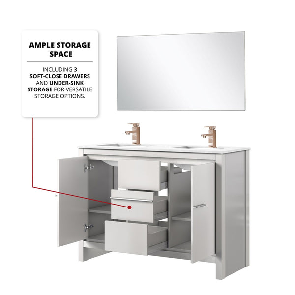English Elm White Double Bath Vanity With White Quartz Top, Rose Gold Faucet & 43" Mirror – Spa-Like Elegance! B2731S01716-GIGA