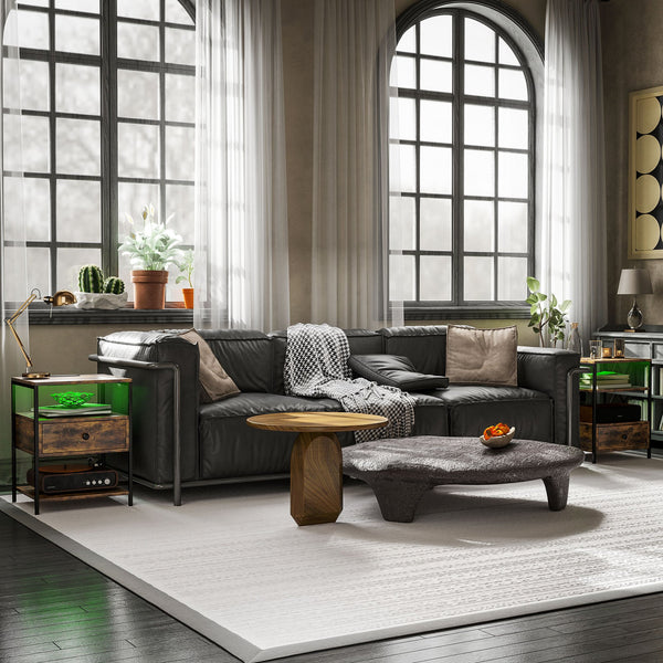 English Elm Homcom Set Of 2 Rustic End Tables With Led Lights & Charging Stations, 3-Tier Storage For Modern Homes W2225P229086