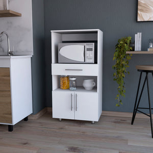 English Elm Corsica Pantry Cabinet with Drawer & Open Shelf, White Microwave Stand Organizer, 48"H x 24"W B128P176126