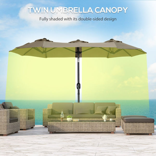 English Elm Outsunny 9.5' Double-Sided Patio Umbrella With Push Button Tilt, Durable Canopy & 12 Ribs For Shade W2225P200477-GIGA