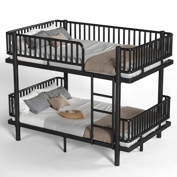 English Elm Twin Over Metal Bunk Bed with Led Lights Usb Ports Drawers and Sofa Conversion Black W5305S00070