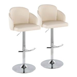 English Elm Dahlia Contemporary Adjustable Barstools In Chrome & Cream Faux Leather - Set Of 2 For Modern Spaces B202S00811