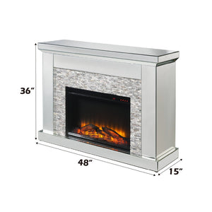 English Elm Laksha Glam Led Electric Fireplace with Mirrored Frame and Faux Stone Surround B2726P446682
