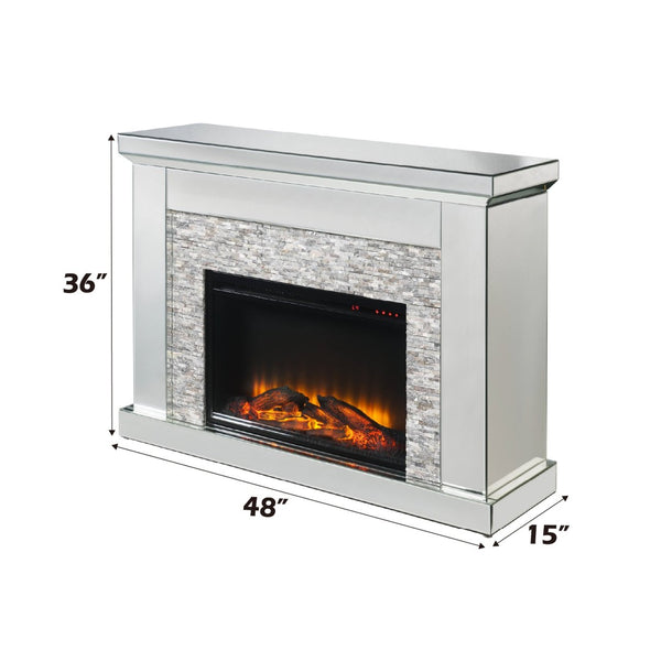 English Elm Laksha Glam Led Electric Fireplace with Mirrored Frame and Faux Stone Surround B2726P446682