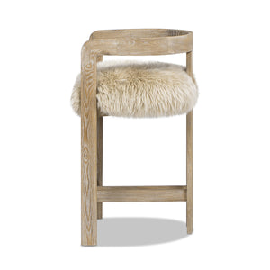 English Elm Jennifer Taylor Home - Millwick Rustic 26.5" Low Back Counter Stool with Genuine New Zealand Sheepskin Fur, Blonde Finish B2719P281851