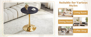 English Elm Round Faux Marble Tulip Dining Table Mid Century Pedestal Base for Compact Kitchens Gold,Grey W2920P395718
