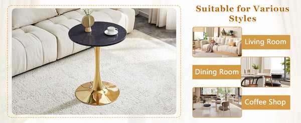 English Elm Round Faux Marble Tulip Dining Table Mid Century Pedestal Base for Compact Kitchens Gold,Grey W2920P395718