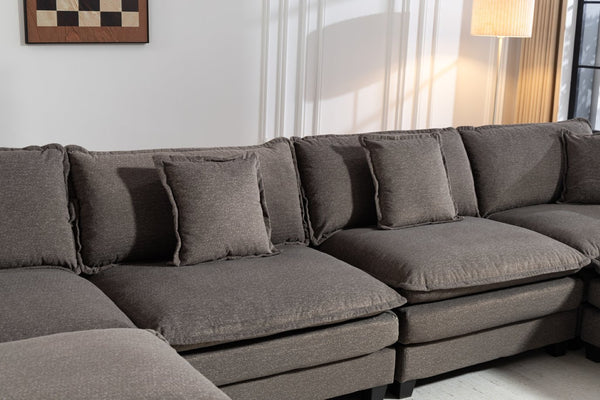 English Elm Modern Chenille Sectional Sofa Modular Sleeper with Ottoman Chaise and Waist Pillows Antique Grey W2530S00021