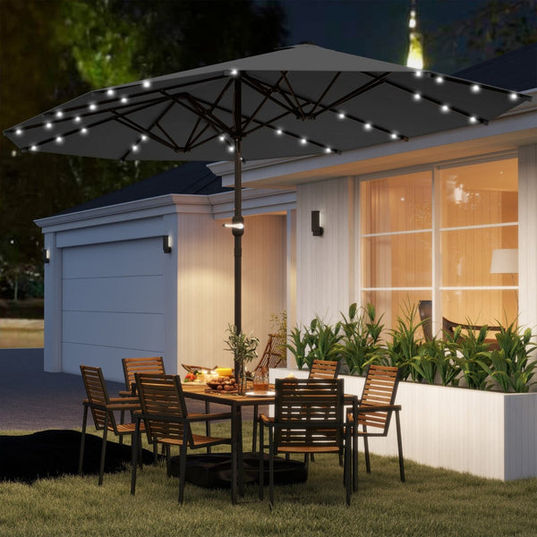 English Elm Outsunny Solar Led Patio Umbrella with Dual Canopy Vented Design and Sand Base W2225P485584