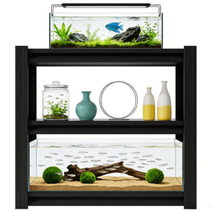 English Elm 20-30 Gallon Aquarium Stand Heavy Duty Steel Three Tier Rack for Home or Office Black W2735P457276