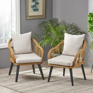 English Elm Christopher Knight Home® - Mcbrayer Wicker Patio Chair Set of 2 with Water-Resistant Cushions, Aluminum Frame, Beige-Brown Comfort 65042.00LBRN