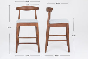 English Elm Mid-Century Solid Wood 24" Counter Stools with Upholstered High-Rebound Seat and Curved Backrest, Set of 2 LIGHT GREY,Walnut W2812P269437