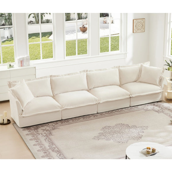 English Elm Slipcovered Long Sofa - Cloud-Like 4-Seater Couch In Cream Chenille, Removable Covers, Extra Deep Comfort W3041S00008-GIGA