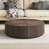 English Elm 35.43 Inch Modern Round Coffee Table Mdf Coffee Table For Living Room,Drum Center Table For Apartment,No Need Assembly,Walnut