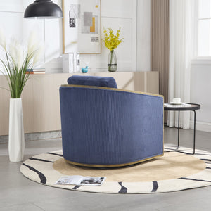 English Elm Corduroy Swivel Barrel Chair with Sturdy Wood Frame & Metal 360° Base, Plush Corduroy Comfort Pop Navy W395P220273