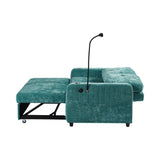 English Elm 53.9" Modern Loveseat Pull-Out Sofa Bed With Adjustable Backrest, Two Cup Holders , A Phone Holder, Three Charging Ports and Side Storage Pockets For Living Room, Teal