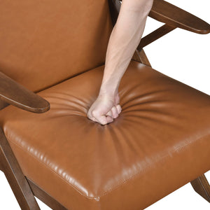 English Elm Brown Solid Rubberwood Frame Accent Chair with Brown Faux Leather Upholstery, Cozy Modern Living Room Seat Brown 26 L x 25.25 W x 12.5 H B011P287474