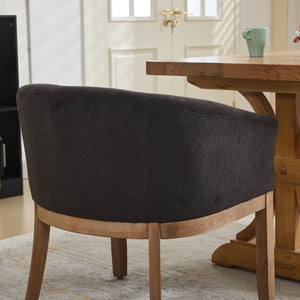 English Elm Mid Century Modern Barrel Dining Chair With Arms - Plush Linen, Durable Hardwood Frame, Versatile Use W1143P346925