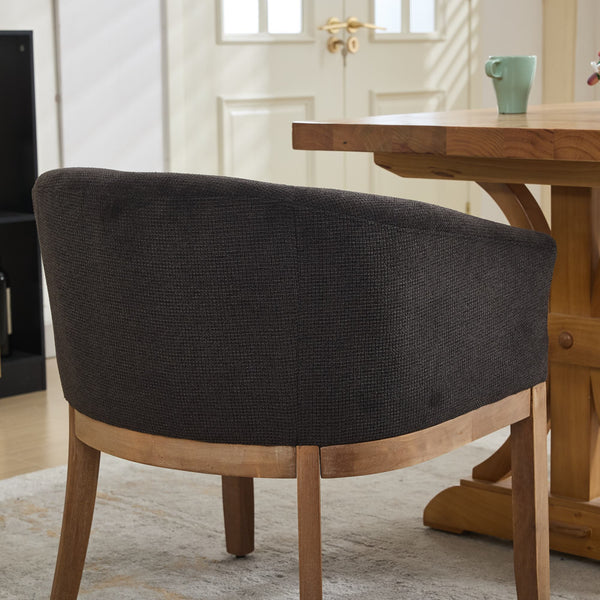 English Elm Mid Century Modern Barrel Dining Chair With Arms - Plush Linen, Durable Hardwood Frame, Versatile Use W1143P346925