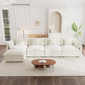 English Elm Modular U Shaped Sectional Sofa with Ottoman Chenille Upholstered 4 Seat Living Room W714S00563