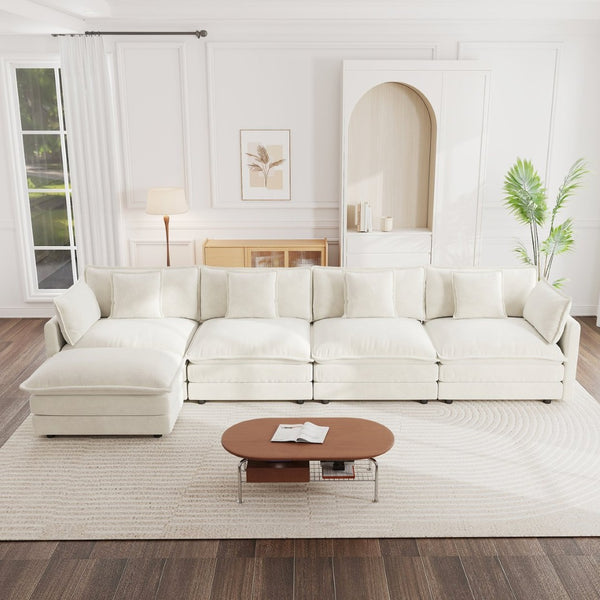 English Elm Modular U Shaped Sectional Sofa with Ottoman Chenille Upholstered 4 Seat Living Room W714S00563