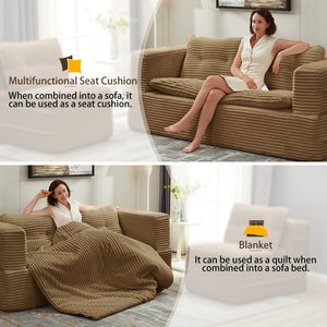 English Elm Multi Functional Sectional Sofa Bed Plush Corduroy Convertible 80" King Sleeper with Chaise, Deep Fluff Camel W3219P339468